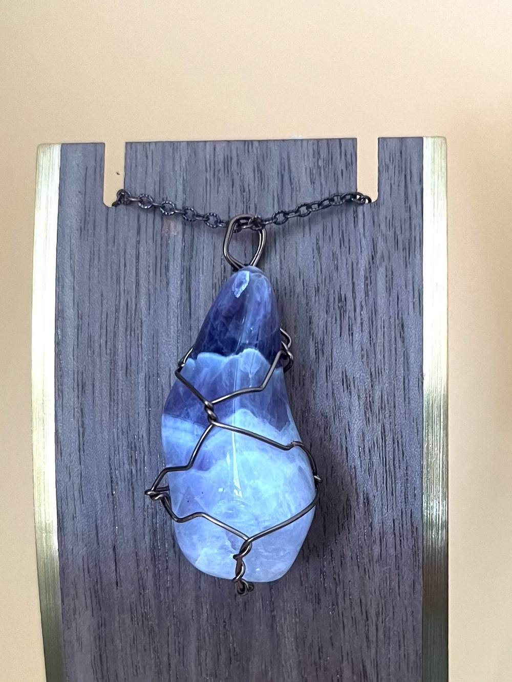 Large amethyst stone pendant, copper wire wrapped